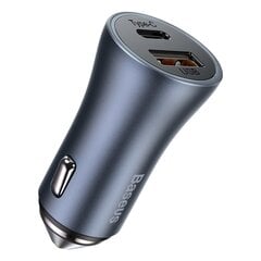 Быстрое автомобильное зарядное устройство, Baseus CCJDZ-C1, USB-C, USB, 40 Вт, серый цена и информация | Автомобильные электропринадлежности 12V | pigu.lt