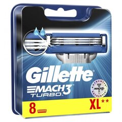 Skustuvo keičiami peiliukai Gillette Mach 3 Turbo, 8 vnt. kaina ir informacija | Skutimosi priemonės ir kosmetika | pigu.lt