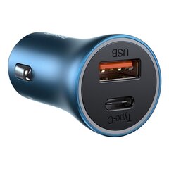 Быстрое автомобильное зарядное устройство, Baseus CCJDZ-C1, 40 Вт, PD QC, USB-C/USB, кабель для iPhone, синий цена и информация | Автомобильные электропринадлежности 12V | pigu.lt