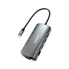 Адаптер HUB, 11in1, Dudao, USB-C HDMI 3.5 мм., мини-слот USB кардридер, SD micro SD VGA RJ45, серый цена и информация | Адаптеры, USB-разветвители | pigu.lt