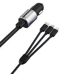 Автомобильное зарядное устройство USB, 3 в 1, Dudao, со встроенным кабелем Lightning USB-C micro USB, черный цена и информация | Автомобильные электропринадлежности 12V | pigu.lt