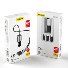 Автомобильное зарядное устройство USB, 3 в 1, Dudao, со встроенным кабелем Lightning USB-C micro USB, черный цена и информация | Автомобильные электропринадлежности 12V | pigu.lt