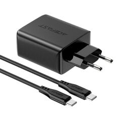 Зарядное устройство, 2 в 1, Acefast, 2x USB-C, 65 Вт, с кабелем USB-C, черный цена и информация | Зарядные устройства для телефонов | pigu.lt