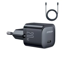 Сетевое мини-зарядное устройство, Joyroom JR-TCF021, со шнуром, для iPhone Lightning, USB-C 20 Вт, PD, черный цена и информация | Зарядные устройства для телефонов | pigu.lt