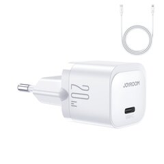 Сетевое зарядное устройство, Joyroom JR-TCF021, USB-C PD 20 Вт, кабель USB-C, белый цена и информация | Зарядные устройства для телефонов | pigu.lt