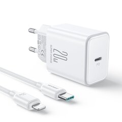 Сетевое зарядное устройство, Joyroom JR-TCF061, USB-C PD 20 Вт, кабель USB-C, белый цена и информация | Зарядные устройства для телефонов | pigu.lt