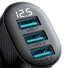 Автомобильное зарядное устройство с дисплеем, Joyroom JR-CCD031, 3,4 А., 3x USB-A., черный цена и информация | Зарядные устройства для телефонов | pigu.lt
