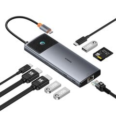 Переходник HUB, 10 в 1, Baseus B00061800813-011, USB-C на HDMI / USB-A / USB-C / RJ45 / SD / TF / USB-C PD, серый цена и информация | Адаптеры, USB-разветвители | pigu.lt