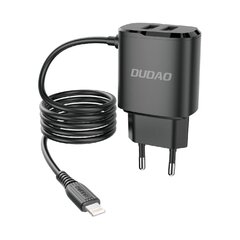 Сетевое зарядное устройство со встроенным кабелем, Dudao A2Pro1, 2x USB для iPhone Lightning, 12 Вт, черный цена и информация | Зарядные устройства для телефонов | pigu.lt