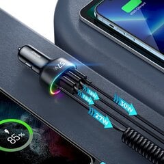 Быстрое автомобильное зарядное устройство, 4 в 1, Joyroom, с кабелем Lightning 1,6 м, USB-C, PD 2x USB QC3, 57 Вт, черный цена и информация | Автомобильные электропринадлежности 12V | pigu.lt