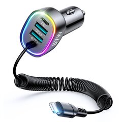 Быстрое автомобильное зарядное устройство, 4 в 1, Joyroom, с кабелем Lightning 1,6 м, USB-C, PD 2x USB QC3, 57 Вт, черный цена и информация | Автомобильные электропринадлежности 12V | pigu.lt