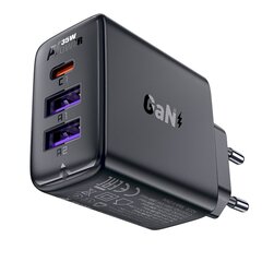 Сетевое зарядное устройство с 3 портами, Acefast A571, БП 35 Вт., GaN2x USB-A, USB-C, черный цена и информация | Зарядные устройства для телефонов | pigu.lt