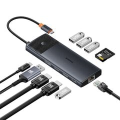 HUB adapteris, 11in1 ,Baseus B00061801123-001, USB-C, USB-A, / PD / HDMI / DP / RJ-45 / SD / TF, juodas kaina ir informacija | Adapteriai, USB šakotuvai | pigu.lt