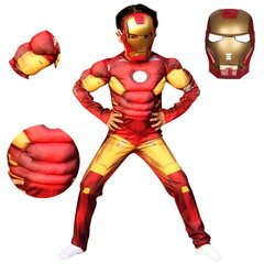 Iron Man Geležinio žmogaus kostiumas su raumenų kauke r. 130-140 10-12 metų kaina ir informacija | Karnavaliniai kostiumai | pigu.lt