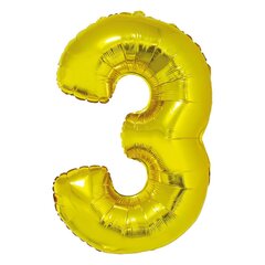 Folinis balionas skaičius 3, auksinės spalvos, 86cm kaina ir informacija | Balionai | pigu.lt