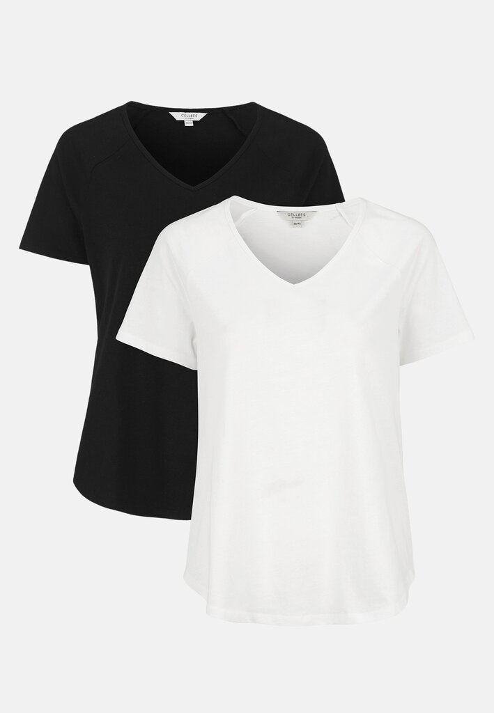 Cellbes moteriški marškinėliai ALEX 2 vnt., juodai balti kaina ir informacija | Palaidinės, marškiniai moterims | pigu.lt