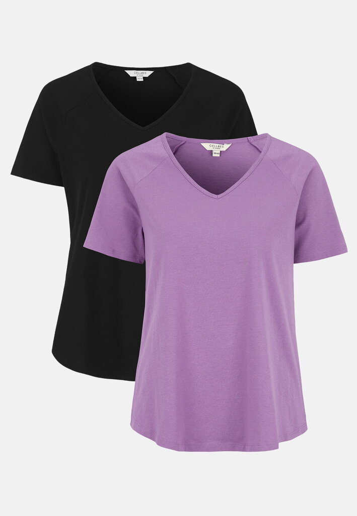 Cellbes moteriški marškinėliai ALEX 2 vnt., violetiniai-juodi kaina ir informacija | Palaidinės, marškiniai moterims | pigu.lt