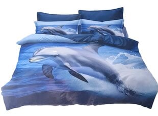 Комплект постельного белья Milano, 200x220см, 4 части, синий с дельфином цена и информация | Постельное белье | pigu.lt