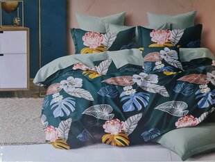 Комплект постельного белья Milano, 160x200см, 4 части, зеленый с листьями и цветами цена и информация | Постельное белье | pigu.lt