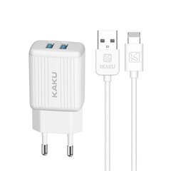 iKaku KSC-373 Set 2in1 Smart Dual USB Socket 2.4A Зарядное устройство + кабель Lightning 1м Белый цена и информация | Зарядные устройства для телефонов | pigu.lt