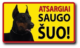 Informacinė lentelė "Atsargiai saugo šuo" 140mm x 250mm kaina ir informacija | Informaciniai ženklai | pigu.lt