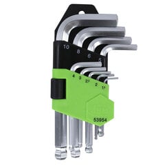 JBM 9 vienetų trumpas Hex raktų rinkinys su apvaliu galu kaina ir informacija | Mechaniniai įrankiai | pigu.lt