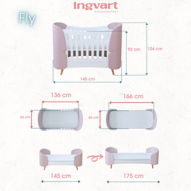 Vaikiška Lovelė-Transformeris Ingvart Fly 6-in-1, 80x136cm, Boucle kaina ir informacija | Vaikiškos lovos | pigu.lt