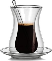 Barsi stiklinis puodelis su šaukšteliu ir lėkštute, 3 vnt. цена и информация | Стаканы, фужеры, кувшины | pigu.lt