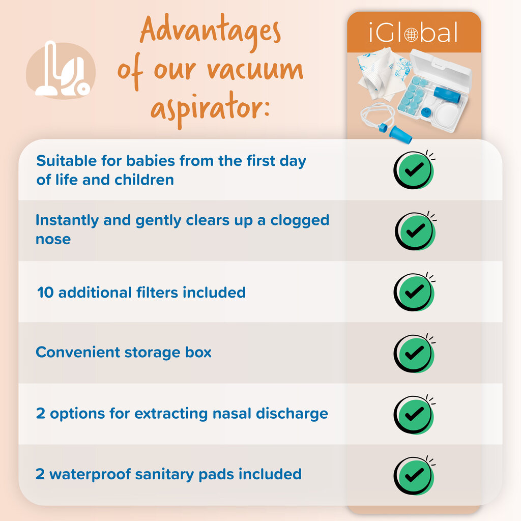 Kūdikių nosies aspiratorius IGlobal, 2 in 1 kaina ir informacija | Sveikatos priežiūros priemonės | pigu.lt