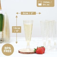 Пластиковый бокал для шампанского с золотыми литрами, 150 мл 50 шт цена и информация | Стаканы, фужеры, кувшины | pigu.lt