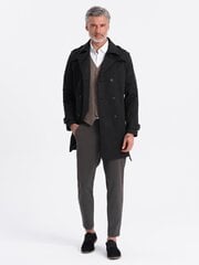 элегантный тренч приталенного кроя с поясом - черный v2 om-cosc-0111 125065-7 цена и информация | Мужские пальто | pigu.lt