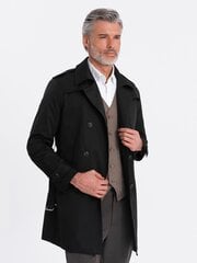 элегантный тренч приталенного кроя с поясом - черный v2 om-cosc-0111 125065-7 цена и информация | Мужские пальто | pigu.lt