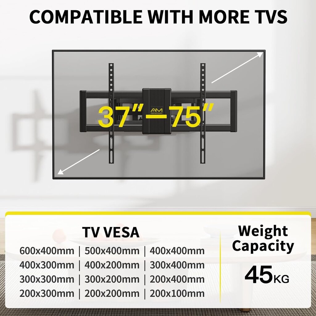 Alphamount B0C3LQ8VZQ 37-75" kaina ir informacija | Televizorių laikikliai, tvirtinimai | pigu.lt