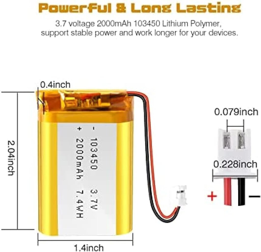 Ličio baterija 3,7 V 2000 mAh Modelis 103450 цена и информация | Elementai | pigu.lt