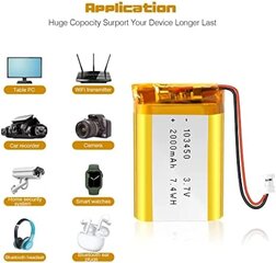 Литиевая батарея 3.7В 2000мАч Модель 103450 | С защитной схемой | Перезаряжаемая, совместима с Bluetooth-наушниками и TWS-наушниками, долговечная цена и информация | Батарейки | pigu.lt