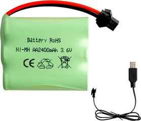 Перезаряжаемый аккумулятор Ni-MH AA 3.6В 2400мАч | С USB-кабелем для зарядки и разъемом SM 2P | Идеально для радиоуправляемых игрушек, освещения, электроинструментов цена и информация | Батарейки | pigu.lt