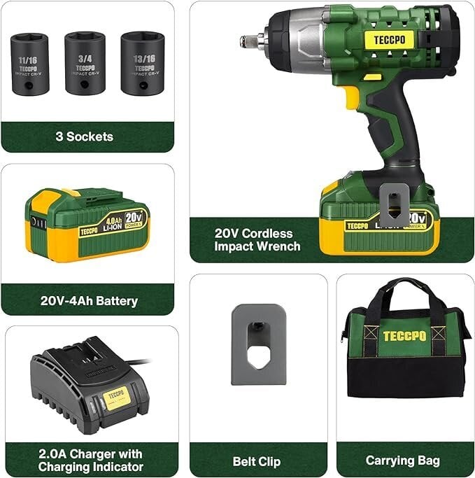 Akumuliatorinis smūginis suktuvas/veržliaraktis Teccpo 20V 4.0Ah Li-ion ir priedai kaina ir informacija | Suktuvai, gręžtuvai | pigu.lt