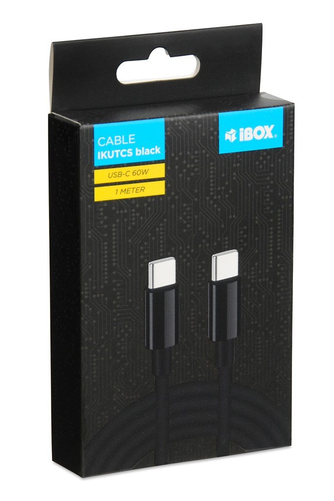 iBOX IKUTC USB-C laidas 60W 1m Juodas цена и информация | Kabeliai ir laidai | pigu.lt