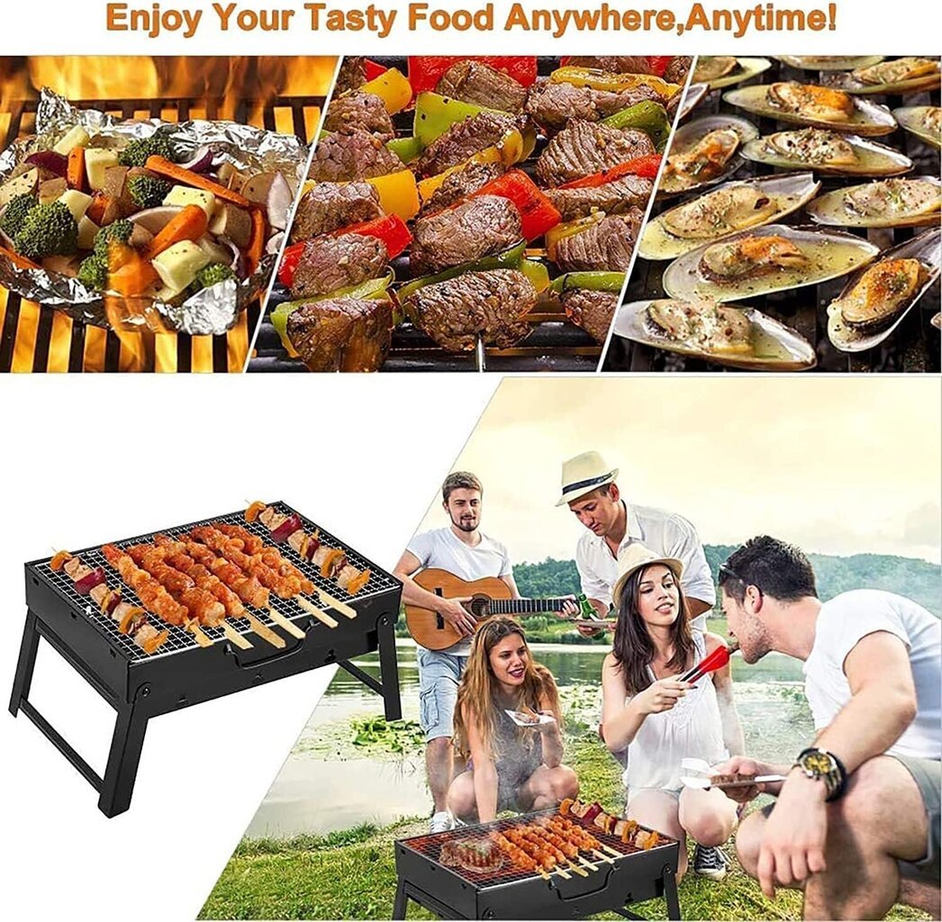 Nešiojama turistinė šašlykinė BBQ, 42 x 20 x 24 cm, juoda kaina ir informacija | Kepsninės, griliai | pigu.lt