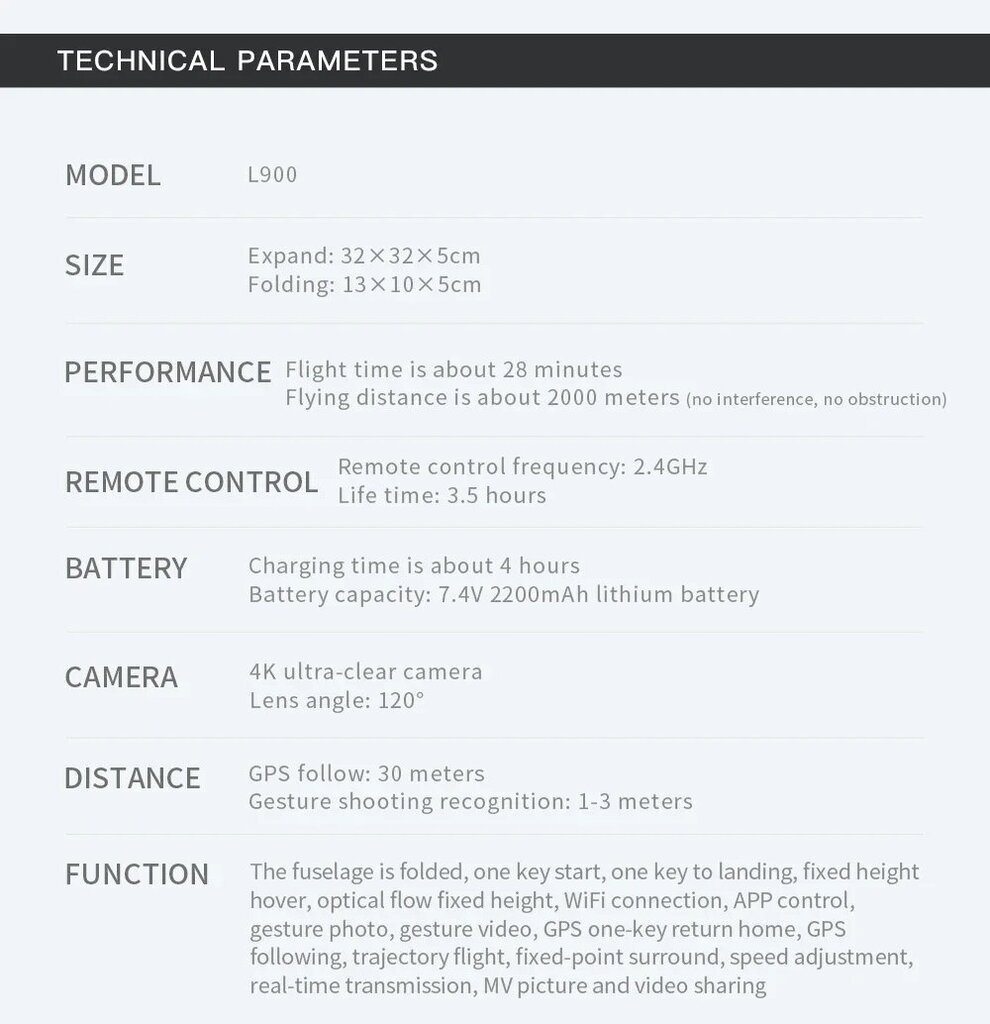 L900 Pro GPS kaina ir informacija | Dronai | pigu.lt