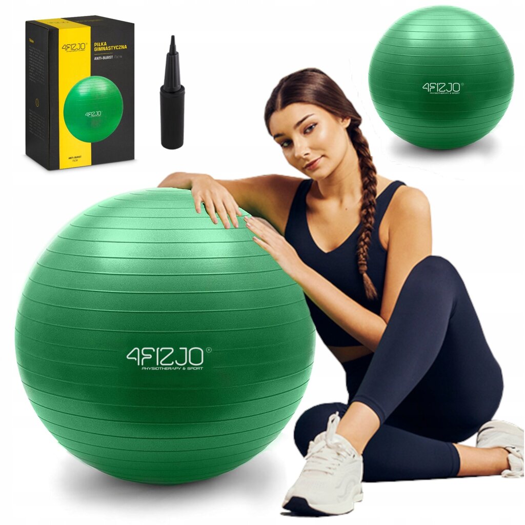 Pripučiamas gimnastikos kamuolys su pompa 4fizjo, 75cm, žalias цена и информация | Gimnastikos kamuoliai | pigu.lt
