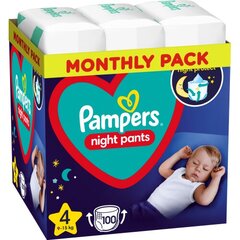 Prekė su pažeista pakuote. Sauskelnės-kelnaitės Pampers Night Pants Monthly Pack, 4 dydis, 9-15 kg, 100 vnt. kaina ir informacija | Prekės kūdikiams ir vaikų apranga su pažeista pakuote | pigu.lt