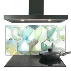 Apsauga nuo purslų stiklo plokštė Akvarelės geometriniai raštai, 100x50 cm, įvairių spalvų kaina ir informacija | Virtuvės baldų priedai | pigu.lt