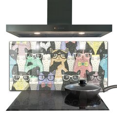 Apsauga nuo purslų stiklo plokštė Kačių hipsterio juokinga iliustracija, 100x50 cm, įvairių spalvų цена и информация | Комплектующие для кухонной мебели | pigu.lt