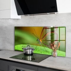 Apsauga nuo purslų stiklo plokštė Drugelis ant lapo, 100x50 cm, įvairių spalvų цена и информация | Комплектующие для кухонной мебели | pigu.lt