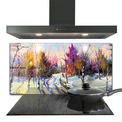 Apsauga nuo purslų stiklo plokštė Žiemos parko tapyba akrilu, 100x50 cm, įvairių spalvų kaina ir informacija | Virtuvės baldų priedai | pigu.lt