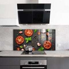 Apsauga nuo purslų stiklo plokštė Itališka virtuvė Bazilikas Pomidorai, 100x50 cm, įvairių spalvų цена и информация | Комплектующие для кухонной мебели | pigu.lt