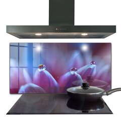 Apsauga nuo purslų stiklo plokštė Rasos lašų purpurinė gėlė, 100x50 cm, įvairių spalvų kaina ir informacija | Virtuvės baldų priedai | pigu.lt