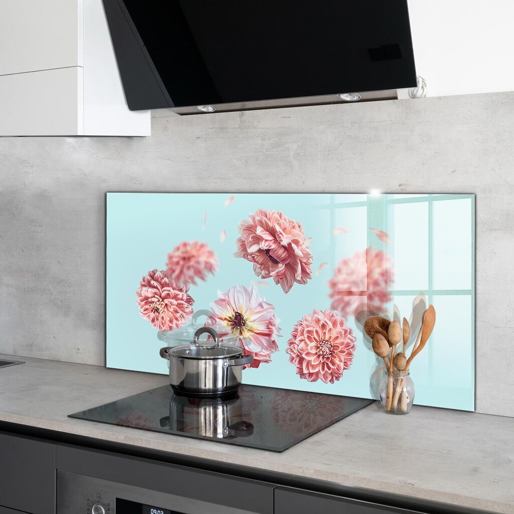 Apsauga nuo purslų stiklo plokštė Gėlės skrydžio kompozicija, 100x50 cm, įvairių spalvų kaina ir informacija | Virtuvės baldų priedai | pigu.lt