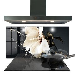 Apsauga nuo purslų stiklo plokštė Abstrakti balta gėlė, 100x50 cm, įvairių spalvų kaina ir informacija | Virtuvės baldų priedai | pigu.lt